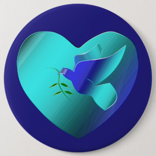 Blaue Taube des Sky Herzens Button