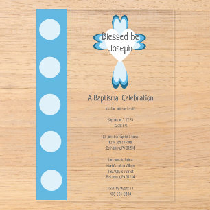 Blaue Tauf-Acryl-Einladung für Jungen Acryleinladungen