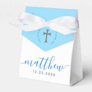 Blaue Taufe Christening Naming Cross Geschenkschachtel