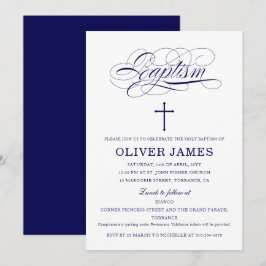 Blaue Taufe der Navy-Elegant-Kalligrafie Einladung