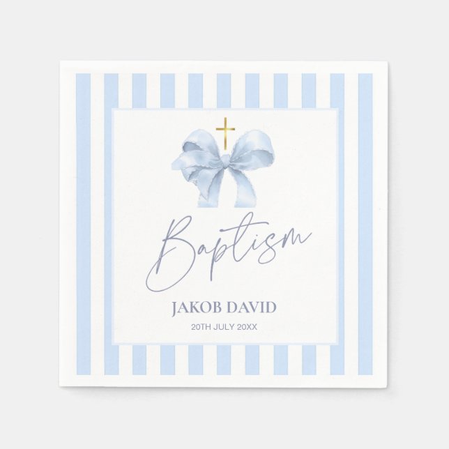 Blaue Taufe Napkins mit Bow Serviette (Vorderseite)