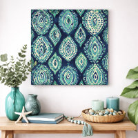 Blaue Teal-Boho-Ikat-Medaillon-Muster Moderne Küst