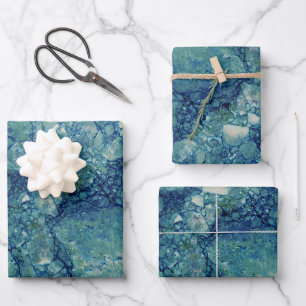 Blaue Teal Grüne Marmortextur Geschenkpapier Set