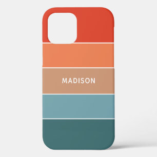 Blaue Teal Orange Beige Farbblock Personalisierter iPhone 12 Hülle