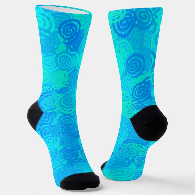 Blaue Teal-Wirbelmuster Socken (Gewinkelt)