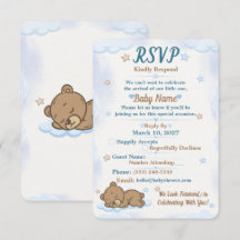 Blaue Teddybär-Baby-Party-RSVP-Karte