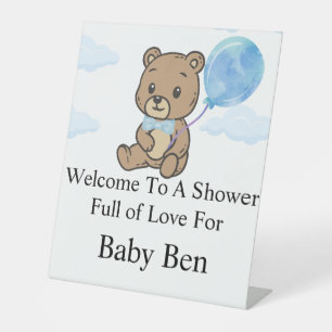Blaue Teddybär-Baby-Party  Sockelschild
