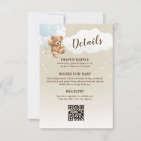 Blaue Teddybär-Baby-Shower-Details Beilagekarte