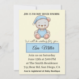 Blaue Teddybär-Babyparty-Einladung | Einladung