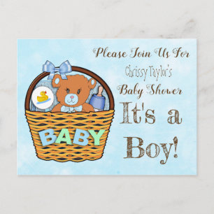 Blaue Teddybär-Junge-Baby-Shower-Einladung Postkarte