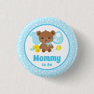Blaue Teddybär-Kleidung Baby Shower Mommy to Be Button