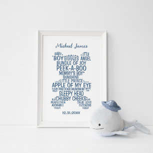 Blaue Teddybär-Typografie Poster  (Matt)