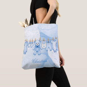 Blaue Teddybär-Wäscheleine Baby Shower Tasche