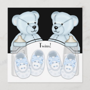 Blaue Teddybär-Zwillinge Baby Shower Einladungen