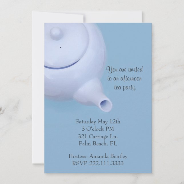 Blaue Tee-Party Einladung (Vorderseite)