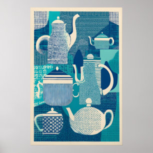 Blaue Teekannen Giclée-Druck Mid-Century Modern Poster