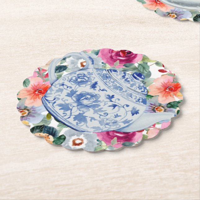 Blaue Teekannenblumen Untersetzer (angewinkelt)