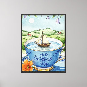 Blaue Teetasse und Untertasse Leinwanddruck