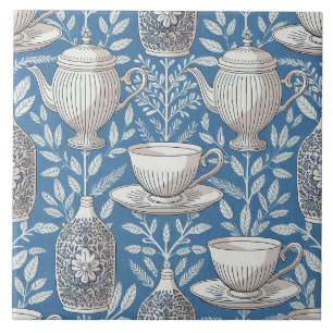Blaue Teetassen mit Vintage-Blattdesign Fliese