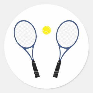 Blaue Tennis-Schläger und Ball-Aufkleber Runder Aufkleber
