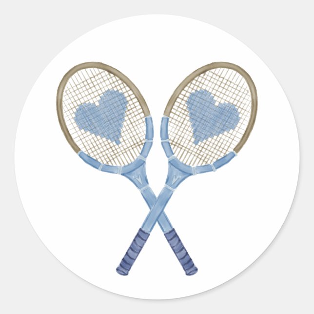 Blaue Tennisschläger mit Herz-Aufklebern Runder Aufkleber (Vorderseite)