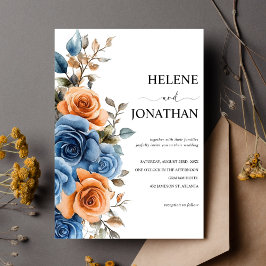 Blaue Terracotta Watercolor Elegante Hochzeit Einladung