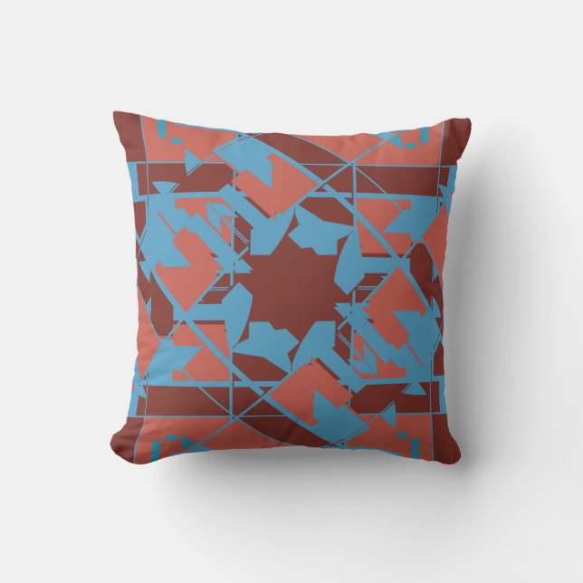 Blaue Terrakotta auf Burgund Diagonal Blumenmotiv Kissen (Vorderseite)