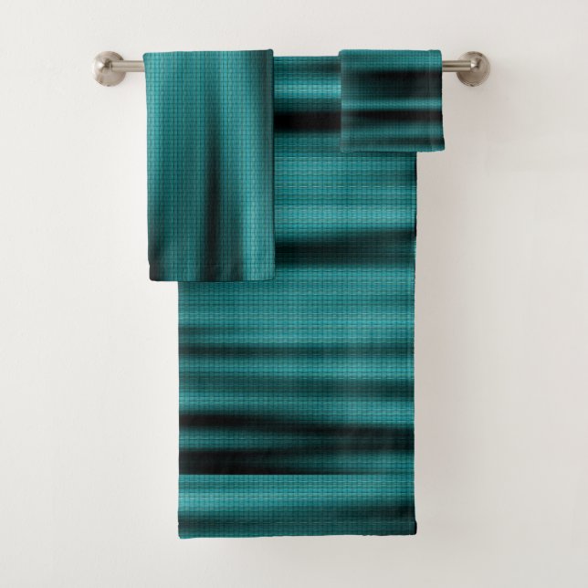Blaue Textur mit schwarzen Waves Badhandtuch Set (Insitu)