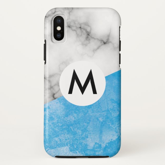 blaue Texturmarmor mit Monogramm Case-Mate iPhone Hülle (Rückseite)