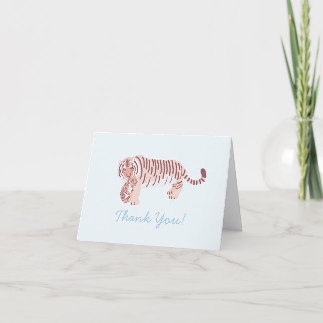 Blaue Tiger-Mama-u. CUB-Baby-Dusche danken Ihnen Dankeskarte (Vorderseite)