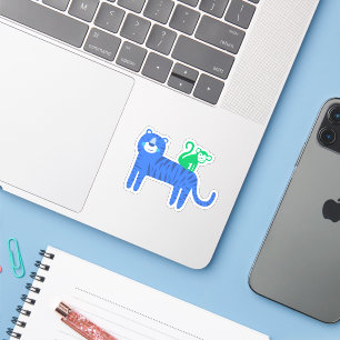 Blaue Tiger mit grünem Affen auf dem Rücken Laptop Aufkleber