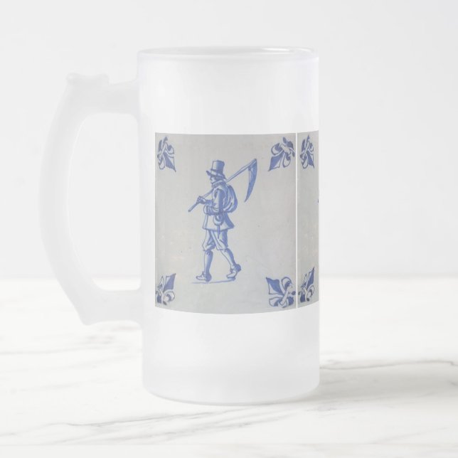 Blaue Tile Delft - Vorlage Mattglas Bierglas (Links)