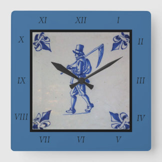 Blaue Tile Delft - Vorlage Quadratische Wanduhr