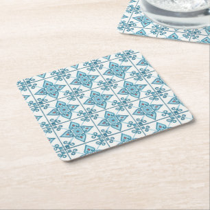 Blaue Tile-Motif Rechteckiger Pappuntersetzer