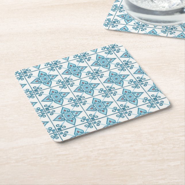Blaue Tile-Motif Rechteckiger Pappuntersetzer (angewinkelt)
