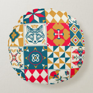 Blaue Tile: Vintager Mosaikhintergrund. Rundes Kissen