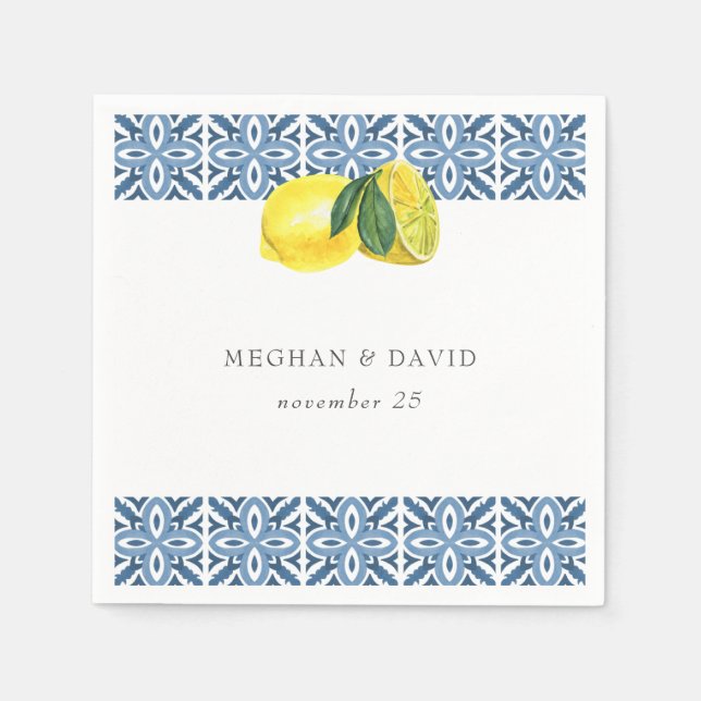 Blaue Tiles Lemons Wedding Serviette (Vorderseite)