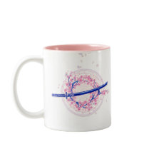 Blaue Tinte Katana & Kirschblüten / Sakura-Tasse
