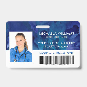 Blaue Tinte Mitarbeiterfoto RN Krankenhaus Barcode Ausweis