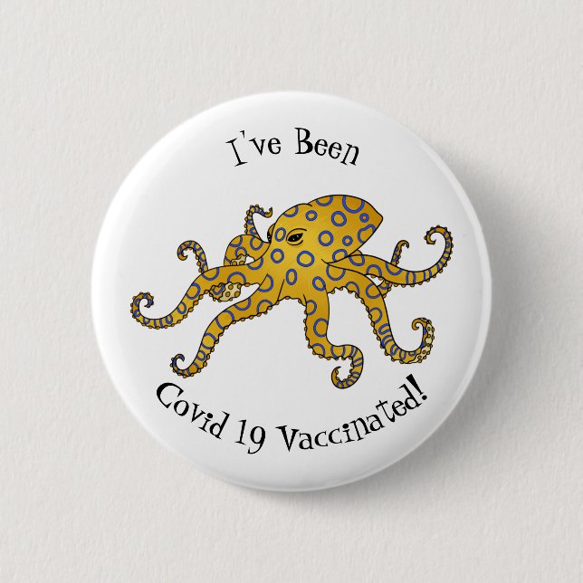 Blaue Tintenfisch-Cartoon-Abbildung Button (Vorderseite)