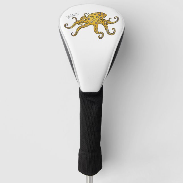 Blaue Tintenfisch-Cartoon-Abbildung Golf Headcover (Vorderseite)