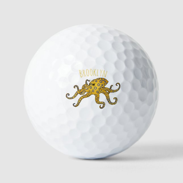 Blaue Tintenfisch-Cartoon-Abbildung Golfball (Vorderseite)