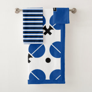 Blaue Tischtennisschläger und Ballmonogramm Badhandtuch Set