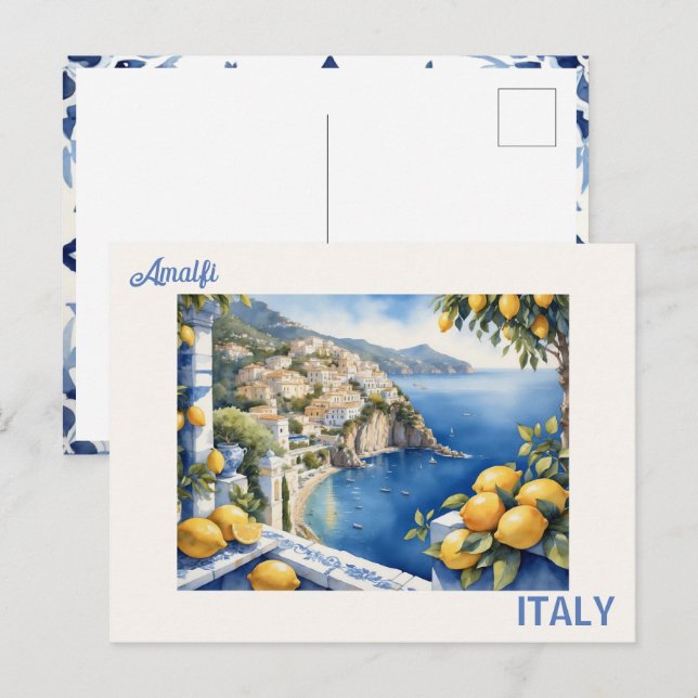 Blaue Titel und Zitronen aus Amalfi Italien Postkarte (Vorne/Hinten)
