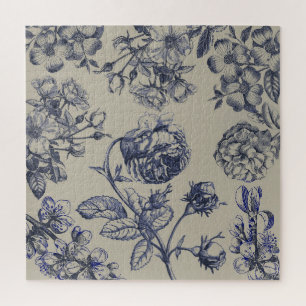 Blaue Toile-Blumenmuster im Vintage-Stil
