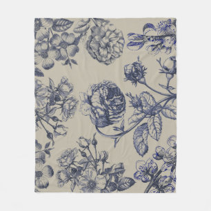 Blaue Toile-Blumenmuster im Vintage-Stil Fleecedecke