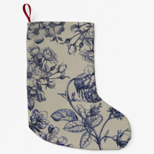Blaue Toile-Blumenmuster im Vintage-Stil Kleiner Weihnachtsstrumpf
