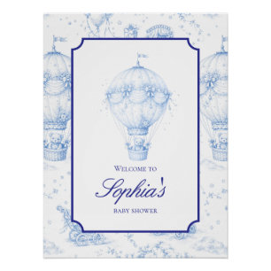 Blaue Toile de Jouy Baby-Shower-Willkommensschild Poster