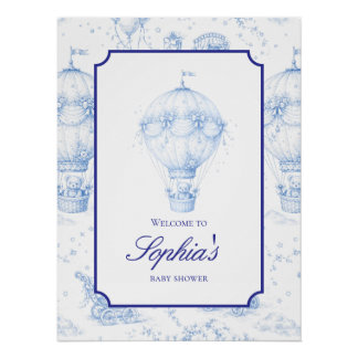 Blaue Toile de Jouy Baby-Shower-Willkommensschild Poster