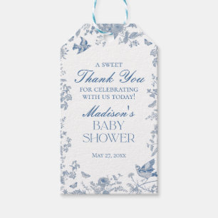 Blaue Toile De Jouy Babyparty-Geschenke Geschenkanhänger